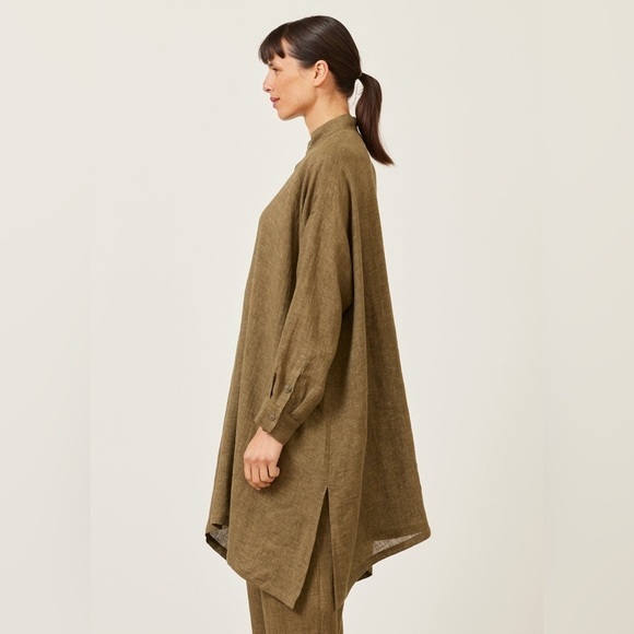 Eskandar Linen Wide A-line Collarless Shirt - Very Long With Slits Size 1 - Picture 2 of 10